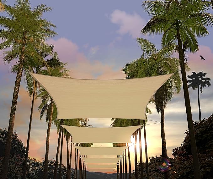 Amgo 14' x 14' x 19.8' Beige Right Triangle Sun Shade Sail UPF50+ Canopy Awning AGSLT, 95% UV Blockage, Water & Air Permeable, 200GSM Heavy Duty Commercial Series(We Make Custom Sizes)