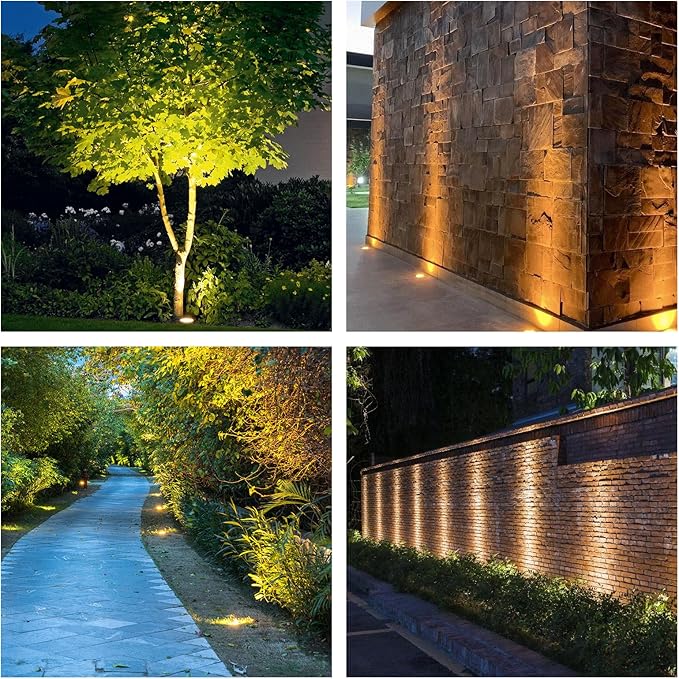 JESLED Outdoor Landscape Lights, 6W LED In Ground Well Lights, 12V 24V 3000K Warm White, IP67 Waterproof Low Voltage Landscaping Spotlight for Driveway Deck Step Yard Fence Garden Pathway (12 Pack)