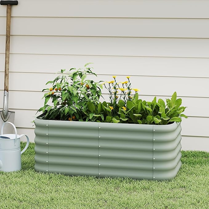 Galvanized Raised Garden Bed, Outdoor Planter Bed, Metal Planter Box for Gardening and Planting,4x2x1.5ft, Light Green