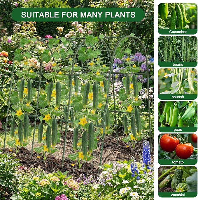 Cucumber Trellis for Raised Bed, 63"x47"x22" Garden Trellis for Climbing Plants Outdoor with Climbing Net and Plant Support Clip for Cucumber, Vegetable, Flowers