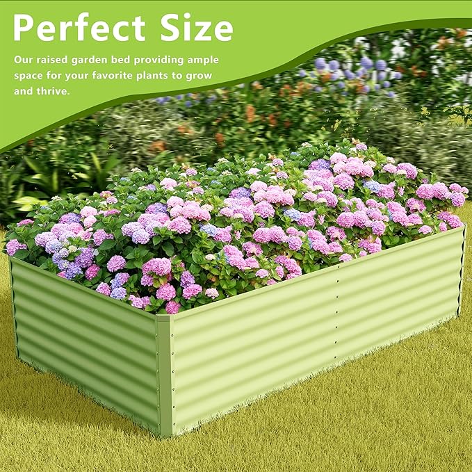 8x4x2FT Galvanized Raised Garden Bed,Galvanized Planter Boxes Outdoor, Large Metal Raised Garden Beds for Vegetables-Green