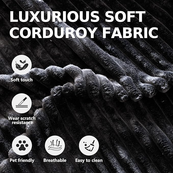 CHORRO67 Chaise Lounge Chair Indoor,Oversized Boneless Single Sleeeper Couch Bed,Corduroy Cloud Sofa with 3 Soft Pillows for Livingroom,Bedroom,No Assembly (Black)