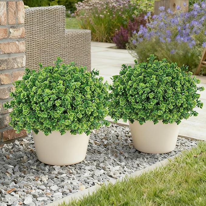 Artificial Fake Outdoor Plants for Spring Summer Decoration, 12 Bundles Fake Plastic Roses UV Resistant Look Real Faux Plants for Planter Outside Front Door Porch Patio Balcony Garden Indoor Yard Urn
