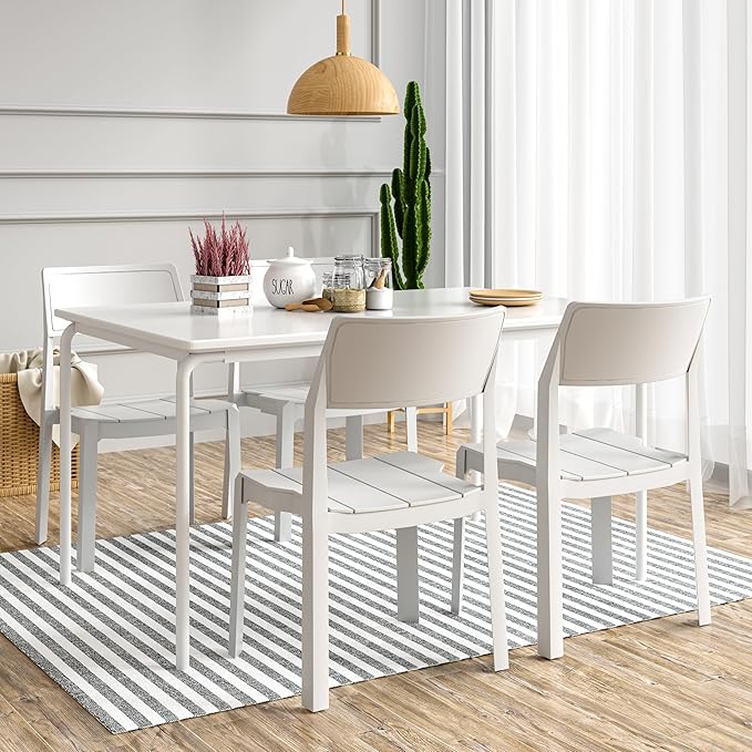 VECELO 4 Pack Stackable Dining Chairs, Plastic Patio Chairs for Indoor Outdoor Use in Kitchen, Poolside, No Assembly, Matte White