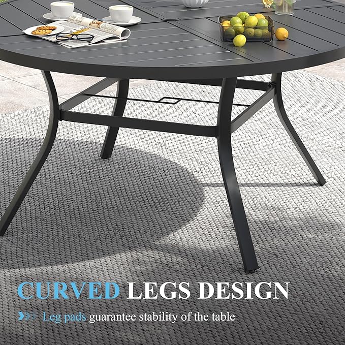 VICLLAX Patio Table and Chair Set of 6, All Weather Metal Round Outdoor Dining Furniture Set-50 Round Outdoor Table and Chairs, Black Tabletop