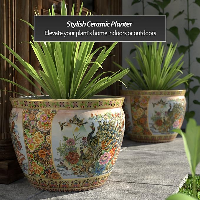 Red Lantern Large 22" Satsuma Porcelain Fishbowl Planter