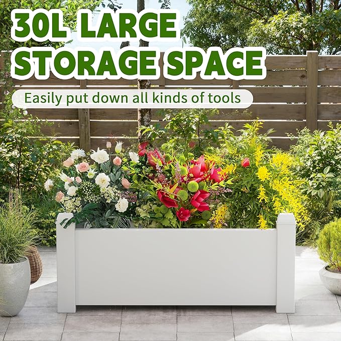 14 Gallon Raised Garden Bed, Self-Watering Raised Planter Box with Drainage Plug & Gauge for Vegetables Flowers Herbs Succulents, Rustproof Resin for Backyard Patio Porch (Ashen)