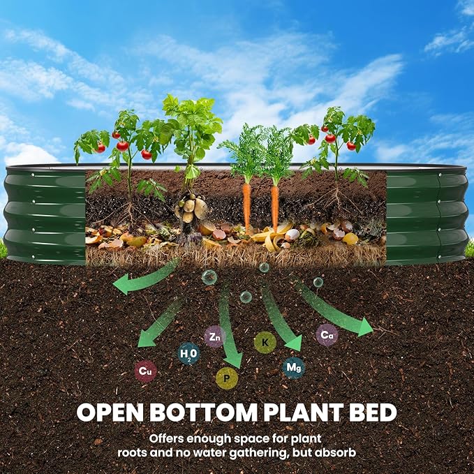 Galvanized Raised Garden Bed 6x3x1 FT, Oval Metal Raised Garden Bed Outdoor Planter Box with Open Bottom, Rust-Resistant Steel Garden Bed for Vegetables Herbs Flowers, Easy Assembly