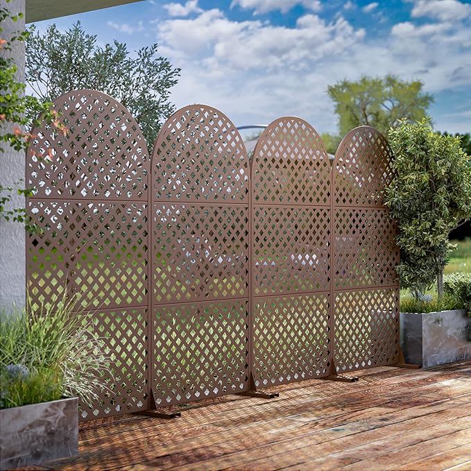Casaphoria 72" H x 35" W Arched Metal Privacy Screen - Elegant Freestanding Outdoor Screen for Deck, Patio & Balcony - Versatile Decorative Privacy Panels for Home & Garden Use (Brown-Laurence)