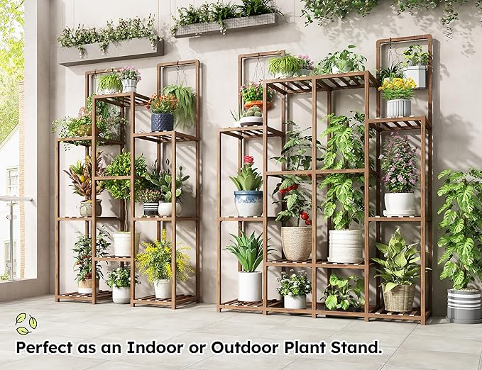 EnHomee Plant Stand Indoor Wood Plant Stand Outdoor Plant Shelves for Multiple Plants Stands with 11-16 Potted for Living Room Patio Balcony Yard Garden 34.2''W×11.8''D×47.4''H