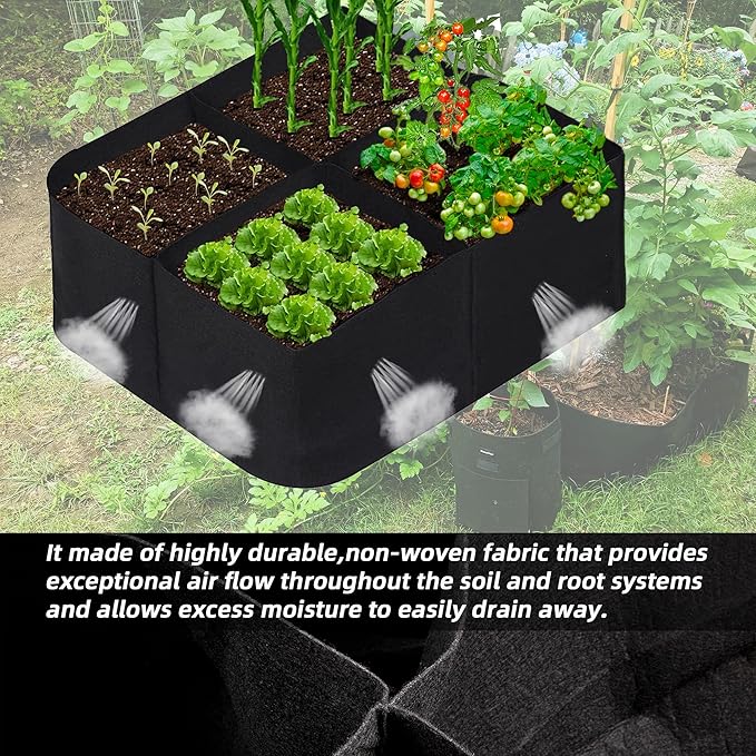 CJGQ Fabric Raised Garden Beds Outdoor, 2X2 Ft 4 Grids Plant Grow Bags,Vegetables Planter Raised Bed for Growing Potatoes Flowers, Square Plant Growing Container Bags for Outdoor Indoor