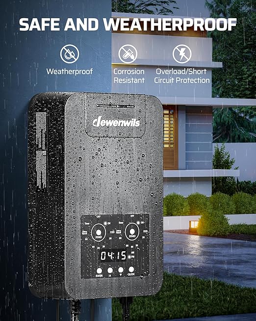 DEWENWILS 300W DC Low Voltage Landscape Transformer with 2 Zones, Photocell Sensor & Timer, Outdoor Low Voltage Transformer, Landscape Lighting Transformer for Spot Light Steplight