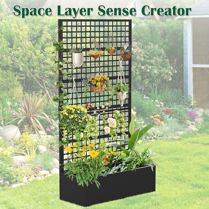 Metal Planter Box with Trellis 36" L x 16" W x 72" H, Raised Garden Bed with Privacy Screen, Privacy Planters for Climbing Plants, Flowers, Vegetables, Fruits