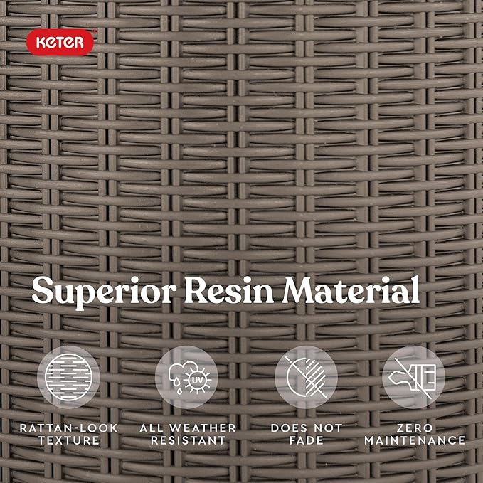 Keter Resin Rattan Set of 2 Round Hanging Planter Baskets for Indoor and Outdoor Plants-Perfect for Porches and Patio Decor, Cappuccino