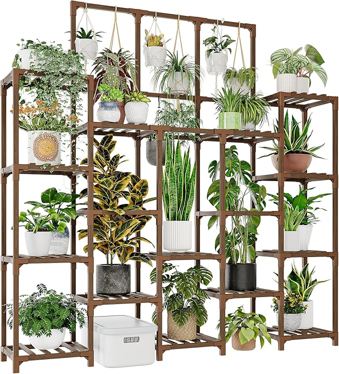 Plant Stand Indoor Outdoor 63" Tall Plant Shelf for Plants 14-Tier Large Plant Sheves for Living Room Heavy Duty Plant Rack Garden Balcony Patio Hanging Planter