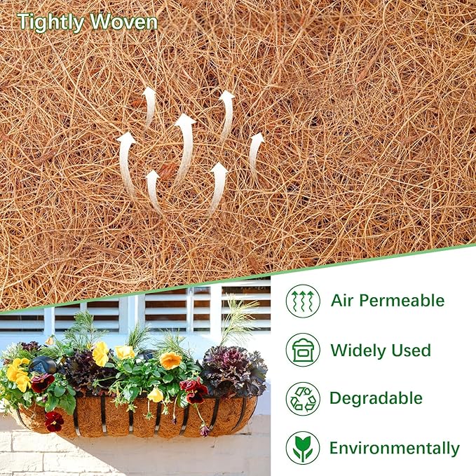 Coco Liners for Planters - 4 Pack 24 Inch Trough Coconut Liners for Planters, Window Box Coco Liners, 100% Natural Coconut Fiber Liners for Wall Hanging Basket, Window Box, Fence Baskets