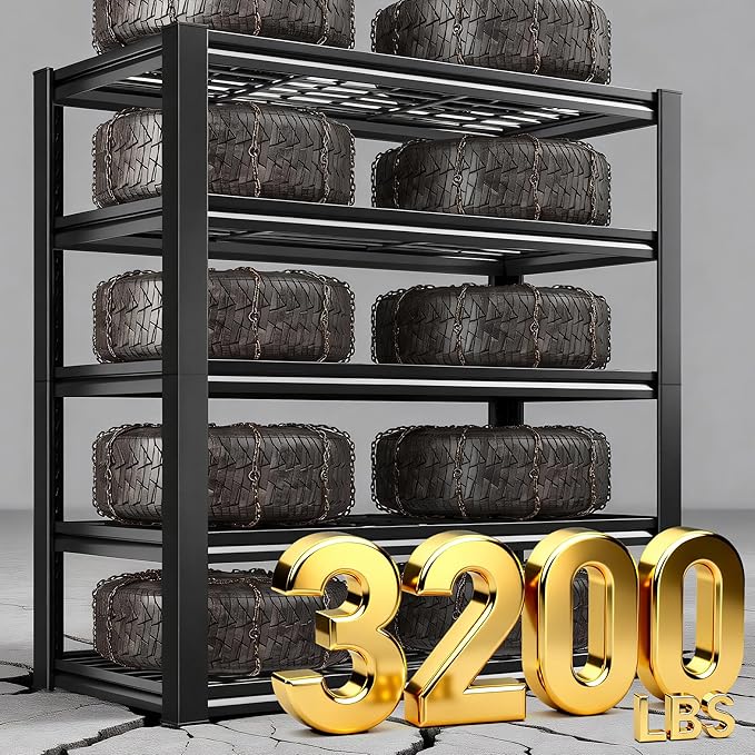REIBII Garage Shelving 3200LBS, 5-Tier Storage Shelves, Adjustable Industrial Metal Shelving Unit for Garage, Basement, Pantry, Warehouse,Commercial, 36" W x 16" D x 72" H