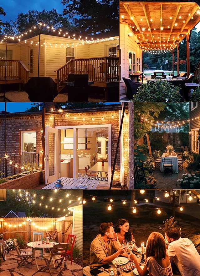 Brightown 209FT LED Outdoor String Lights - Patio Lights with 100 Shatterproof Clear Dimmable Edison Bulbs, Waterproof Connectable Hanging Light for Outside Backyard Porch Party Christmas Decoration