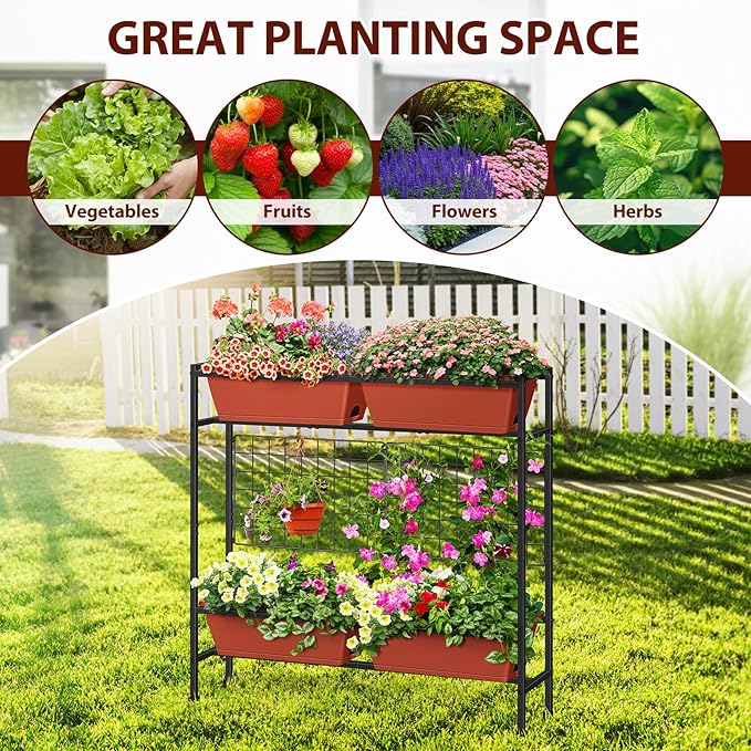 Raised Garden Beds with Legs, Elevated Planter Box Outdoor for Vegetables, Flowers, Herbs, Indoor Standing Garden Bed with Drainage Holes for Backyard Patio Gardening, Red