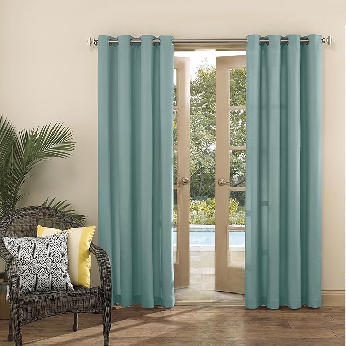 Sun Zero Marina Indoor/Outdoor UV Protectant Energy Efficient Grommet Curtain Panel, 54" x 108", Soft Teal