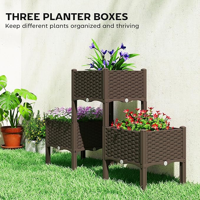 Outsunny Plastic Raised Garden Bed with Legs, Self Watering Elevated Planter Boxes with Drainage Holes and Plugs, Easy Assembly Outdoor Planter Box for Patio Yard Balcony, Vegetables, Flowers, Herbs