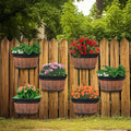 Layhit 6 Pcs Wall Hanging Planters Outdoor Pot Planter Wine Barrel Planter Distressed Oak Thickened Plastic Water Storage Flower Pots for Flower Indoor Outdoor(10 Inches,Brown)