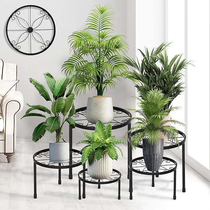CADANI 5 Pack Metal Plant Stands for Outdoor Indoor, Anti-Rust Iron Flower Pot Stand, Heavy Duty Plant Pot Stand for Multiple Plant, Decoration Racks for Home, Patio & Garden