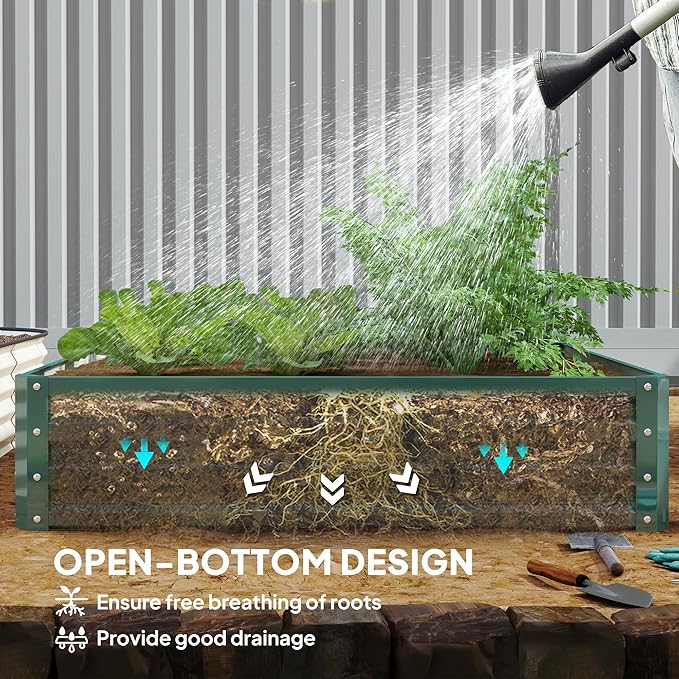 Outsunny Galvanized Raised Garden Bed, 4' x 4' x 1' Metal Planter Box, for Growing Vegetables, Flowers, Herbs, Succulents, Green