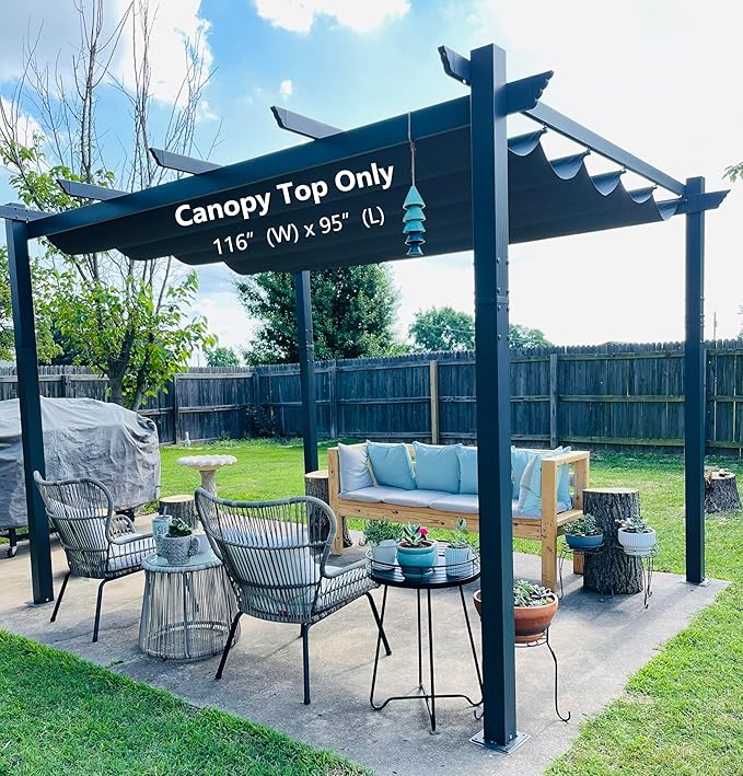 Pergola Shade Cover Replacement Canopy Top Compatible with 10 X 10 ft 6-Bar Pergola Frames - Gray (Canopy Size 116" W x 95" L, Canopy Top Only)