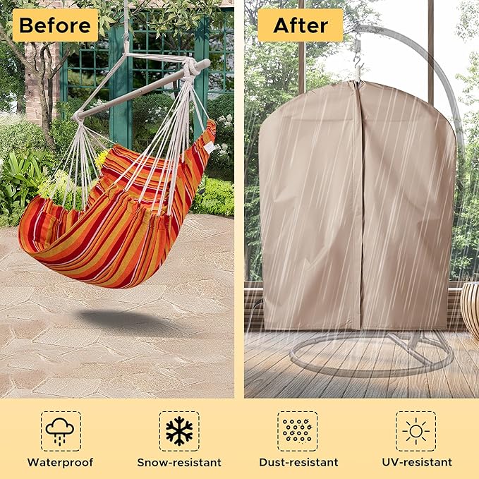 Miztli Hammock Chair with Hanging Chair Cover – Max 500 Lbs, Steel Spreader Bar with Anti-Slip Rings, Comfortable Indoor & Outdoor Hanging Chair – Includes Protective Waterproof Cover (57x45.5 in)