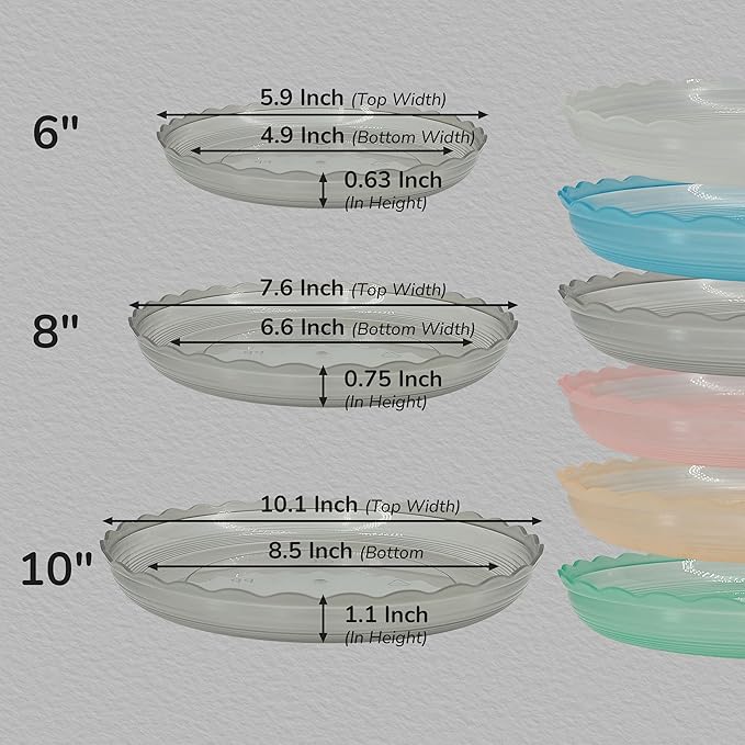12Pcs Clear Plant Saucer, 6 8 10 Inch Durable Plastic Plant Tray, Round Plant Pot Saucers, Drip Tray for Indoor and Outdoor Garden, Grey