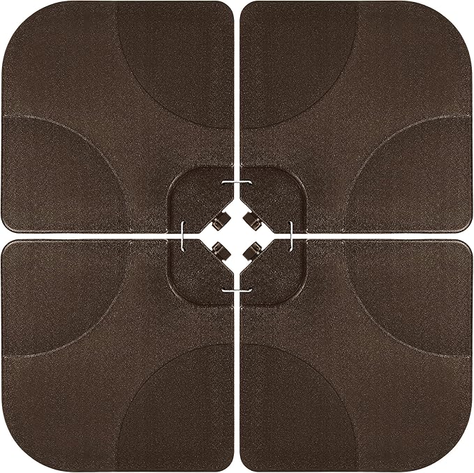Best Choice Products 4-Piece 155lb Capacity Heavy-Duty Cantilever Offset Patio Umbrella Stand Square Base Plate Set w/Easy-Fill Spouts for Water or Sand - Brown