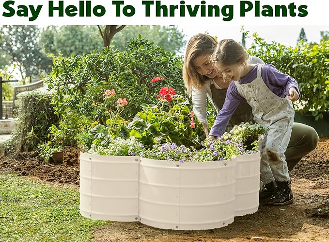 Plant & Plot Galvanized Raised Garden Beds Outdoor // 3×3×1 ft Planter Raised Beds for Gardening, Vegetables, Flowers // Large Metal Garden Box (White) // Patented Tool-Free Design