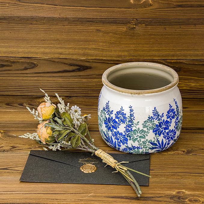Flower Pot,Vintage Ceramic Pot for Planter with Drainage Holes, 6.29 inch Ice Crack Glazed Small Planters Pot for Indoor,Tucan Home Decor,Gardening Gifts (Art Deco)