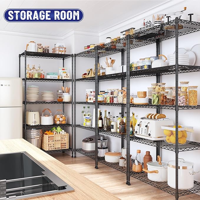 Storage Shelves Adjustable Metal Shelving Unit 5 Tier Wire Shelving,1010LBS Pantry Shelves Sturdy Steel Wire Shelf for Laundry Bathroom Kitchen Pantry, 13.6" D x 21.5" W x 59.4" H, 2PCS