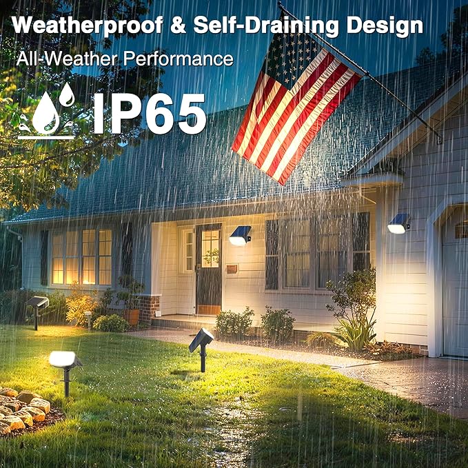 Solar Lights Outdoor Waterproof IP65, Super Bright LED with Lens, 3000K 2 Lighting Modes, Solar Powered Yard Garden Solar Spot Lights for Outside Landscape Auto On/Off -2 Pack