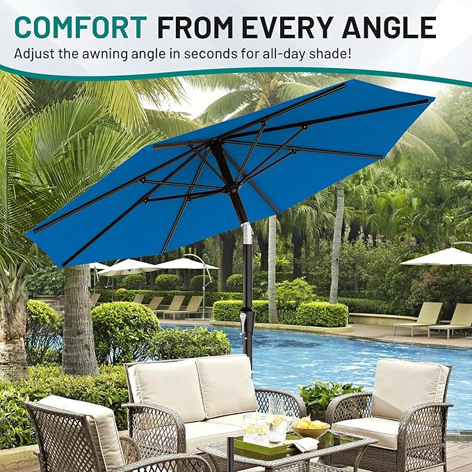 AreShark 9 FT Patio Umbrella for Outdoor, Outdoor Table Umbrella with Push Button Tilt and Crank, Outdoor Patio Umbrellas with 8 Sturdy Ribs for Market, Garden, Pool (Royal Blue)