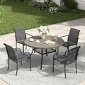VICLLAX Patio Table and Chair Set of 4, All Weather Metal Round Outdoor Dining Furniture Set-40.6" Round Outdoor Table and Chairs, Grey Wood Grain Tabletop