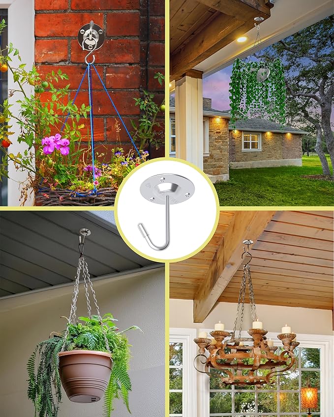 NACETURE Ceiling Hooks for Hanging Plants 3 Pack - Plant Hanger Indoor Hanging Hooks Metal Plant Bracket Iron Lanterns Hangers for Wind Chimes (Stainless Steel 3 Pack)