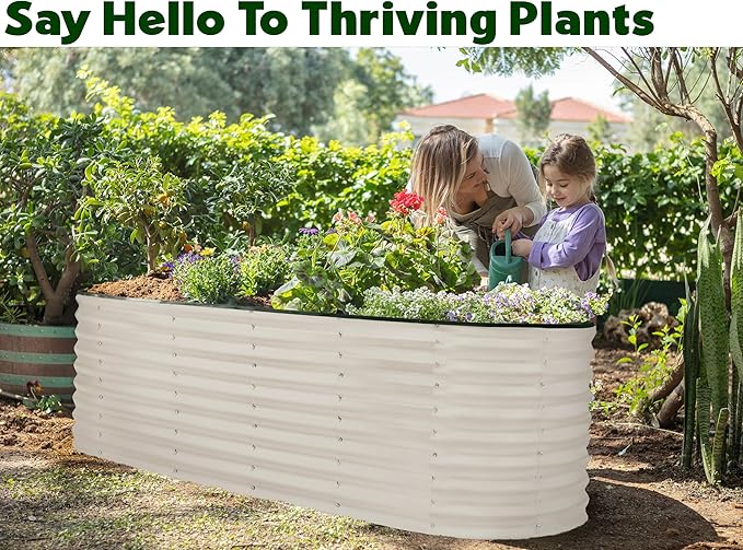 Plant & Plot Galvanized Raised Garden Beds Outdoor // 6×2×2 ft Planter Raised Beds for Gardening, Vegetables, Flowers // Large Metal Garden Box (White) // Patented Tool-Free Design