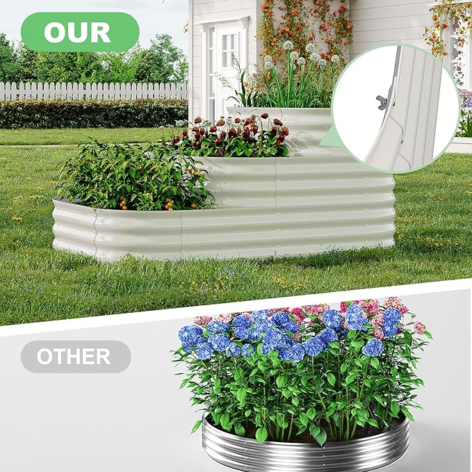 GarveeLife Galvanized Tiered Raised Garden Bed Kit with Open Base – 43x63x31.5 Oval Ground-Connected Planter for Vegetables, Herbs & Flowers (Modular 3 in-1Design),Beige