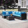 Outdoor Wicker Patio Furniture Set, Rattan Sectional Sofa Set with Thick Cushions (Brown/Peacock Blue, 7 Piece Sofa Set)