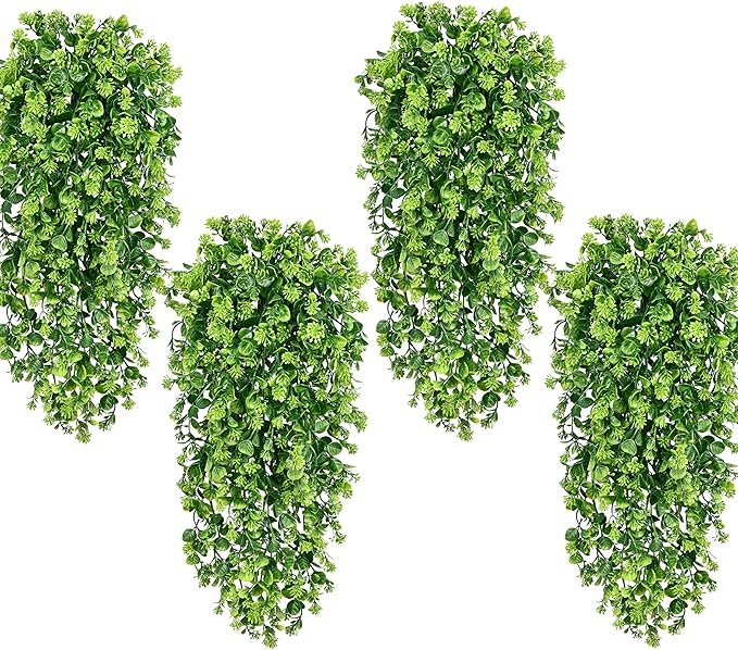 Waipfaru 4Pcs Fake Hanging Plants 3ft Fake Plants UV Resistant Fake Vines Artificial Decor for Indoor Outdoor Party Wall Porch Wedding Decoration,Light Green