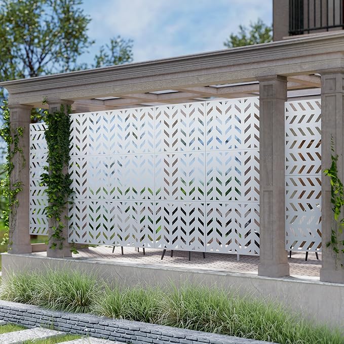 Casaphoria Metal Privacy Screen Outdoor, 72" H x 35" W Freestanding Decorative Privacy Screen for Patio Deck Balcony Garden with Stable Base, White-Keith