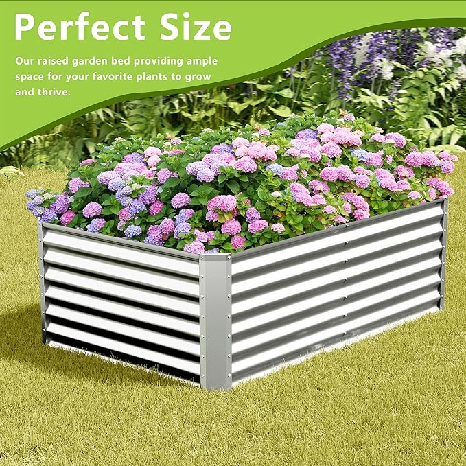 4x2x2FT Galvanized Raised Garden Bed,Galvanized Planter Boxes Outdoor, Large Metal Raised Garden Beds for Vegetables-Silver