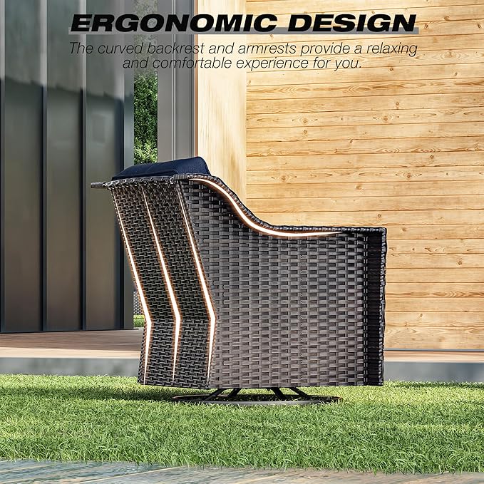 Joyside Wicker Patio Furniture Sets, 6 Pieces Upgraded Large Size Outdoor Furniture with Swivel Rocking Patio Chairs, Two 3-Seat Sofa, Outdoor Ottoman, Thick Cushions, Wide Armrest, Blue