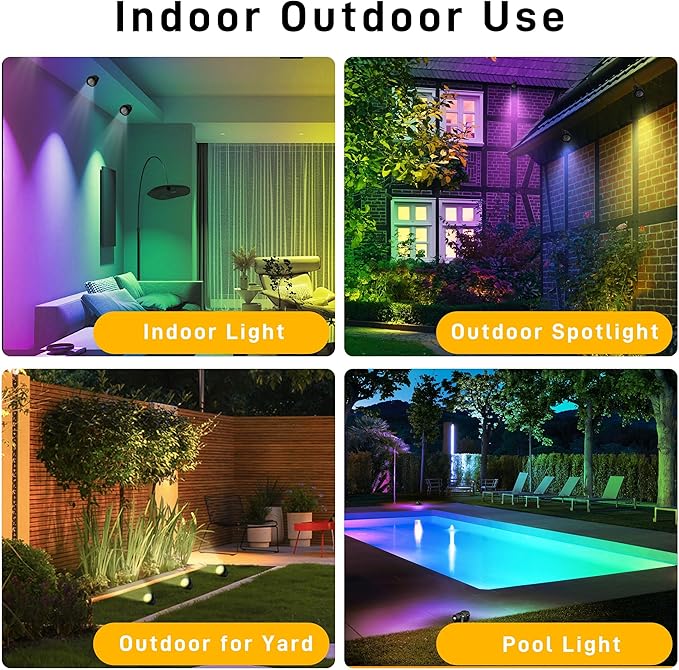 Halloween Christmas Outdoor Spotlights,12W RGBW Colors Changing Landscape Spotlight with Remote Control, IP65 Waterproof 110V Plug in LED Spotlight Outdoor with US Plug for Yard Garden House (8Pack)