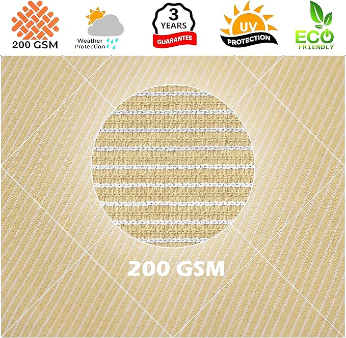 Royal Shade 20' x 20' x 20' Beige Triangle Sun Shade Sail Canopy Outdoor Patio Fabric Screen Awning RTAPT20 - UPF50+ 95% UV Blockage, Heavy Duty, Water & Air Permeable (We Make Custom Size)