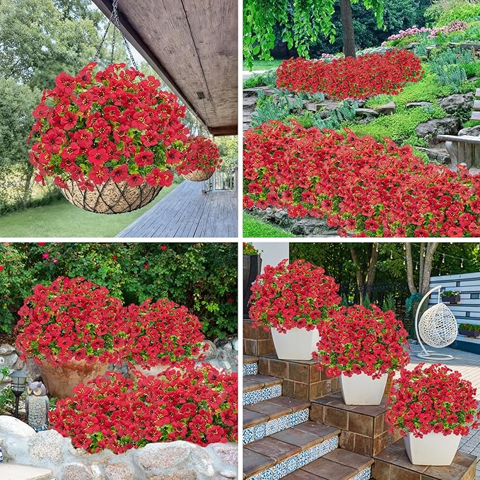Bassion Artificial Flowers for Outdoors, 24 Bundles UV Resistant Fake Flowers Realistic Silk Faux Plants for Outdoor Planter Window Box Porch Patio Garden Home Outside Decorations