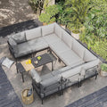 Sundale Outdoor 9 Pieces Patio Furniture Set, U-Shaped Outdoor Sectional Sofa with 6 Inch Olefin Cushion and Coffee Table, Modern Metal Outdoor Conversation Sets for Backyard, Poolside, Sunroom